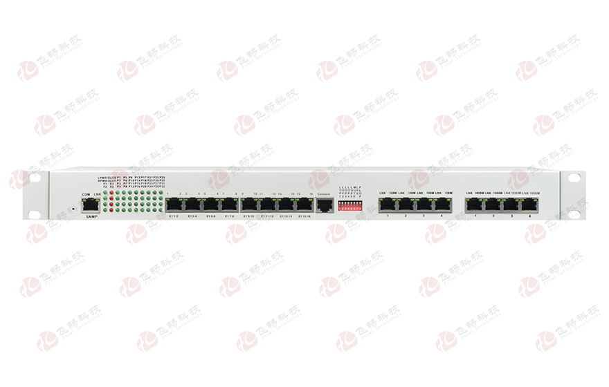 飛暢科技-32路電話+16E1+4FE+4GE+2路數(shù)據(jù)+SNMP+console（19英寸，物理隔離）電話光端機