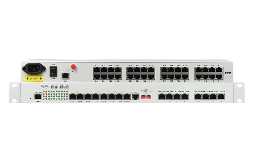 飛暢科技-32路電話+16E1+4FE+4GE+2路數(shù)據(jù)+SNMP+console（19英寸，物理隔離）電話光端機(jī)